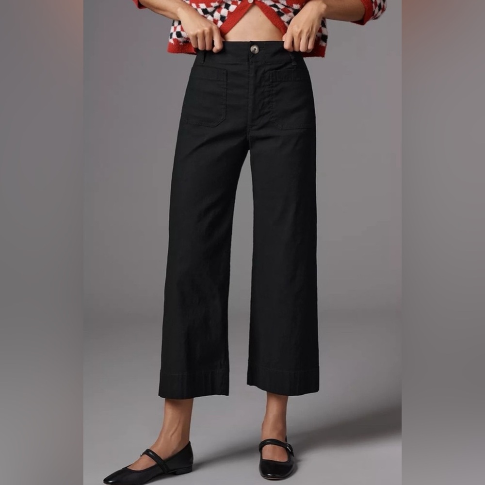 Maeve Jet Black Wide-Leg Cropped Pants